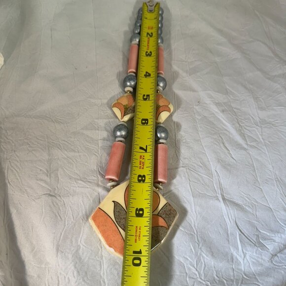 Vintage Handmade porcelain & bead Necklace With Floral Pendant From Japan - Picture 9 of 11